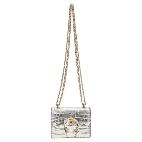Jimmy Choo Mini Paris Metallic Croc-Embossed Super Mini Bag in Silver Leather - Picture 1 of 10